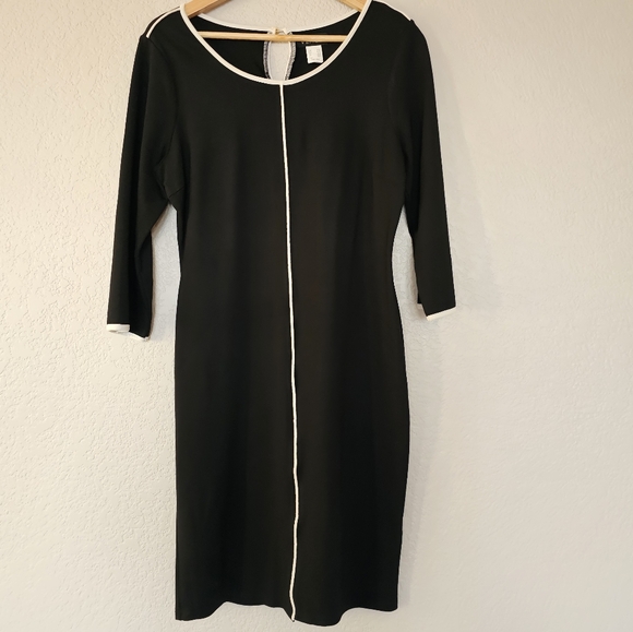 VENUS Dresses & Skirts - Venus Women's Large Dress Bodycon Black White Piping 3/4 Sleeve Rayon Stretch